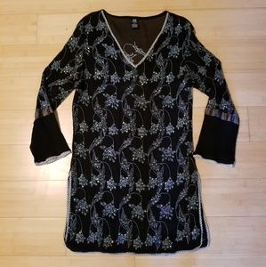 Embroidered 100% Silk Indian Tunic- V neck.